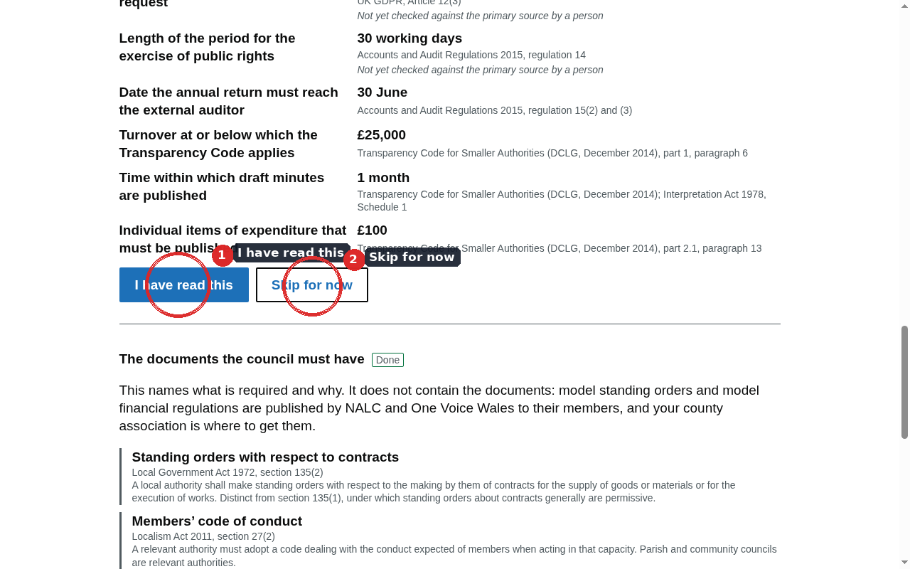 The setup page, with meeting bodies, members and a progress meter.